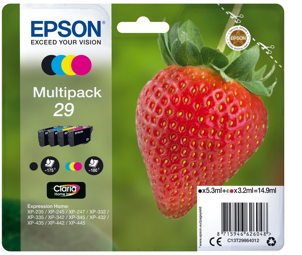  Epson C13T29864012|29 Cartouche d'encre multi pack 1 x  5,3ml + 3 x 3,2ml UE4 pour Epson XP 235/335