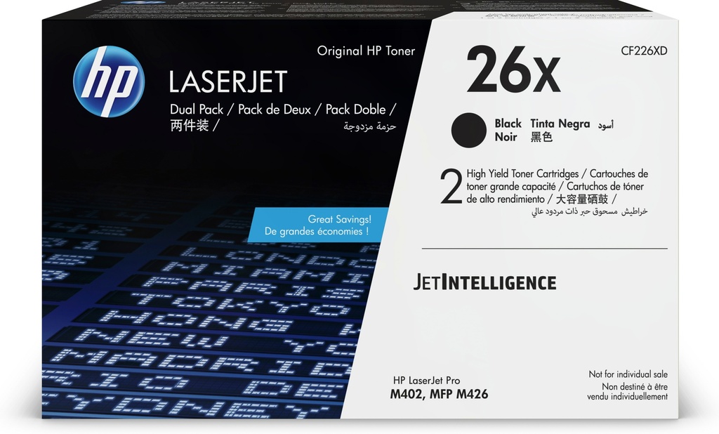 HP CF226XD/26X Cartouche toner haute capacité twin pack, 2x9.000 Feuilles ISO/IEC 19752 UE2 pour HP LaserJet M 402/e