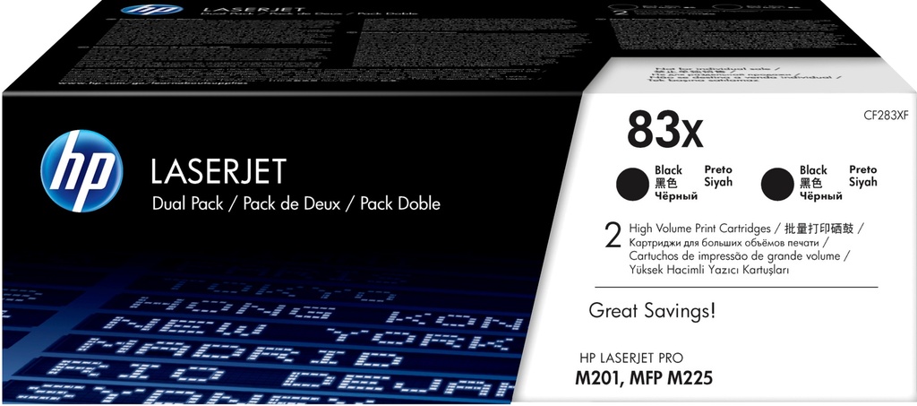 HP 83X LaserJet, lot de 2 cartouches de toner grande capacité authentiques, noir