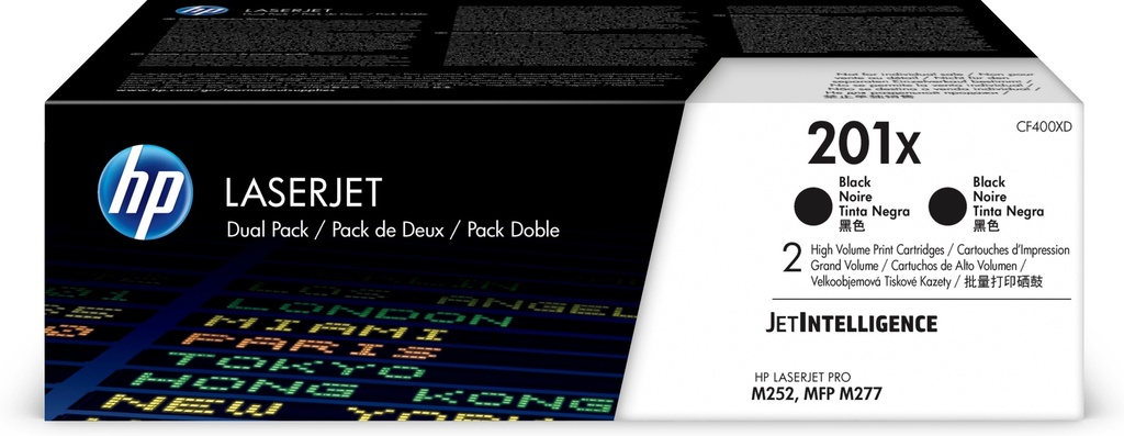 HP CF400XD/201X Cartouche toner noir haute capacité twin pack, 2x2.800 Pages ISO/IEC 19752 UE2 pour HP Pro M 252
