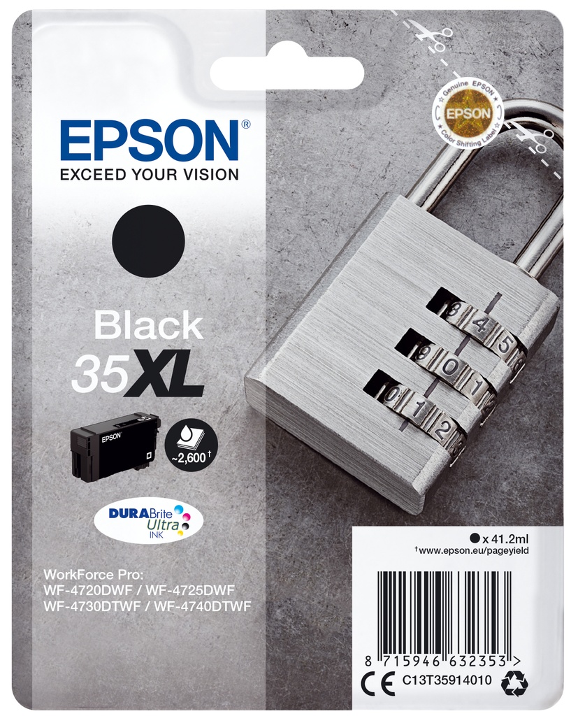 Epson C13T35914010/35XL Cartouche d'encre noire haute capacité, 2.600 Feuilles ISO/IEC 24711 41,2ml pour Epson WF-4720