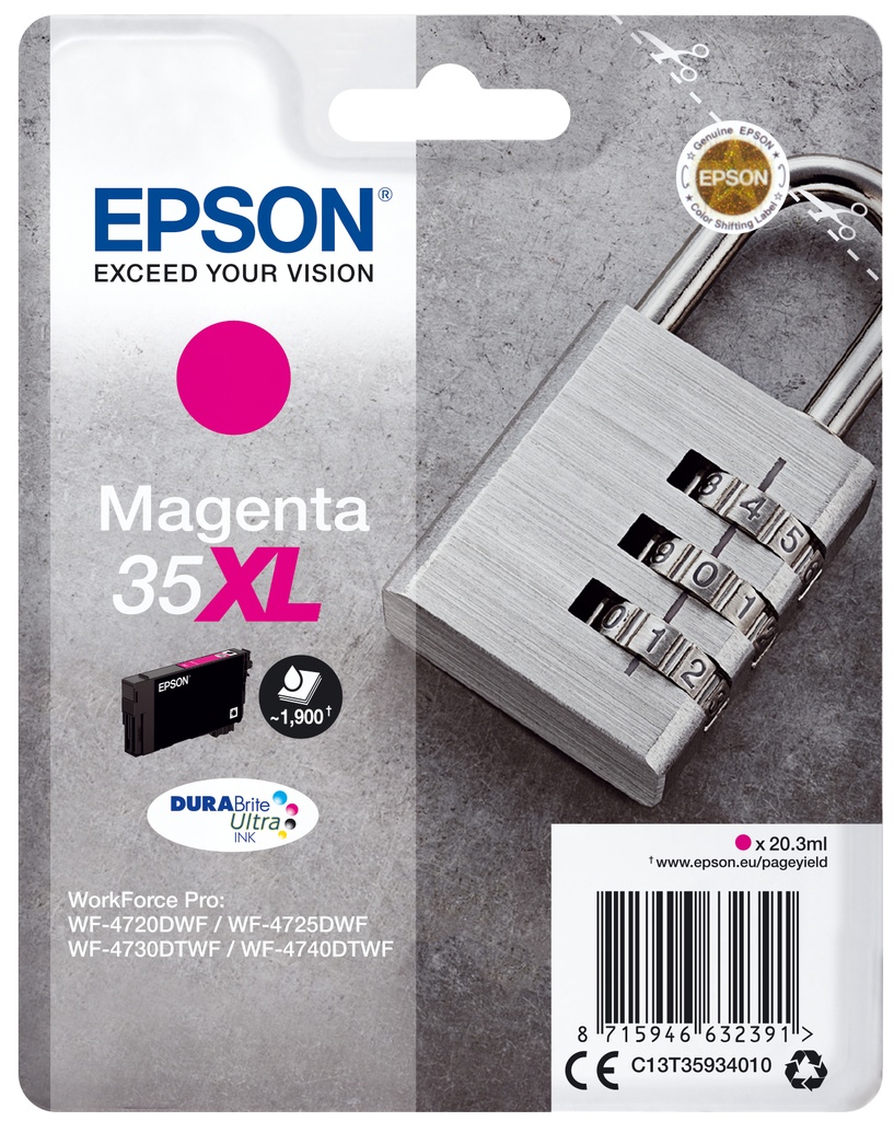 Epson C13T35934010/35XL Cartouche d'encre magenta haute capacité, 1.900 Feuilles 20,3ml pour Epson WF-4720