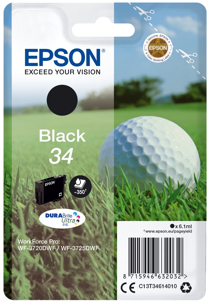 Epson C13T34614010/34 Cartouche d'encre noire, 350 Feuilles 6,1ml pour Epson WF-3720