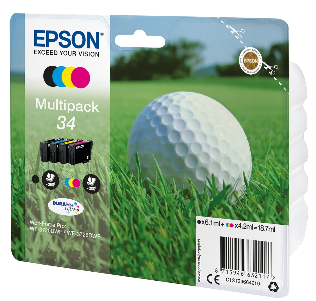 Epson C13T34664010/34 Cartouche d'encre multi pack Bk,C,M,Y 6,1ml + 3x4,2ml UE4 pour Epson WF-3720