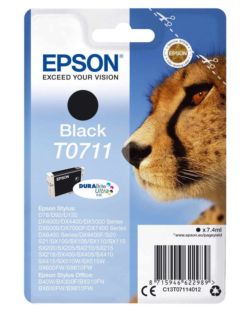 Epson Cheetah Singlepack Black T0711 DURABrite Ultra Ink ink cartridge