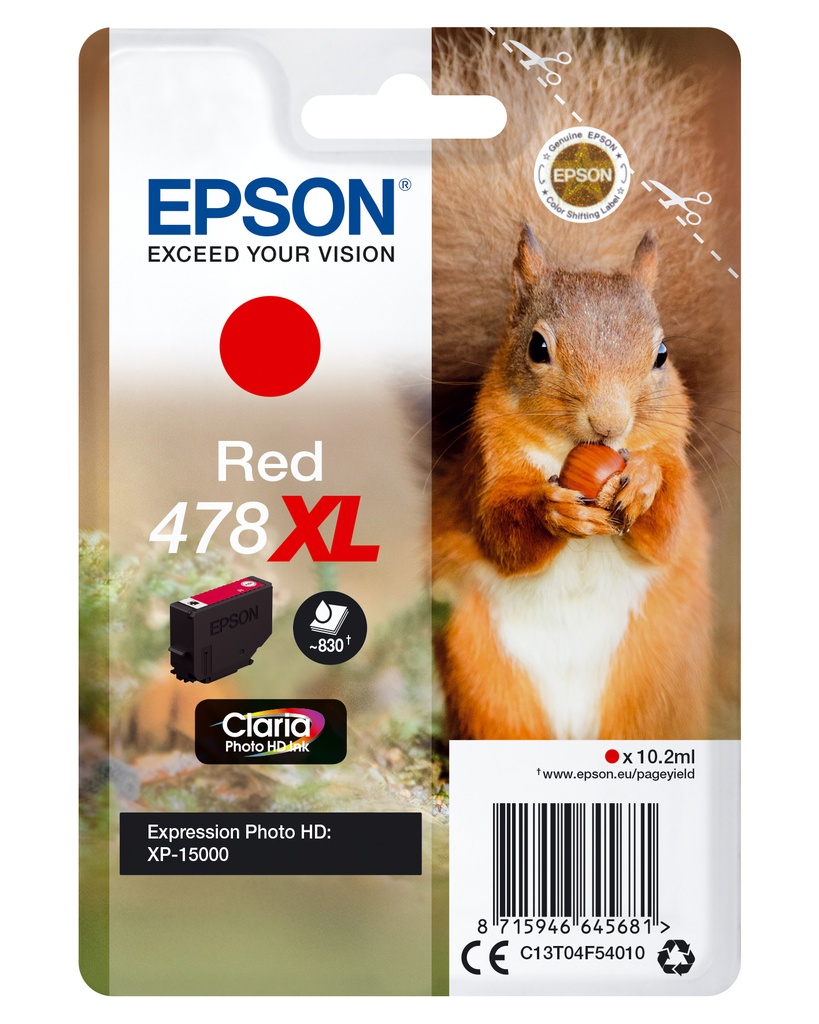 Epson Squirrel Singlepack Red 478XL Claria Photo HD Ink ink cartridge