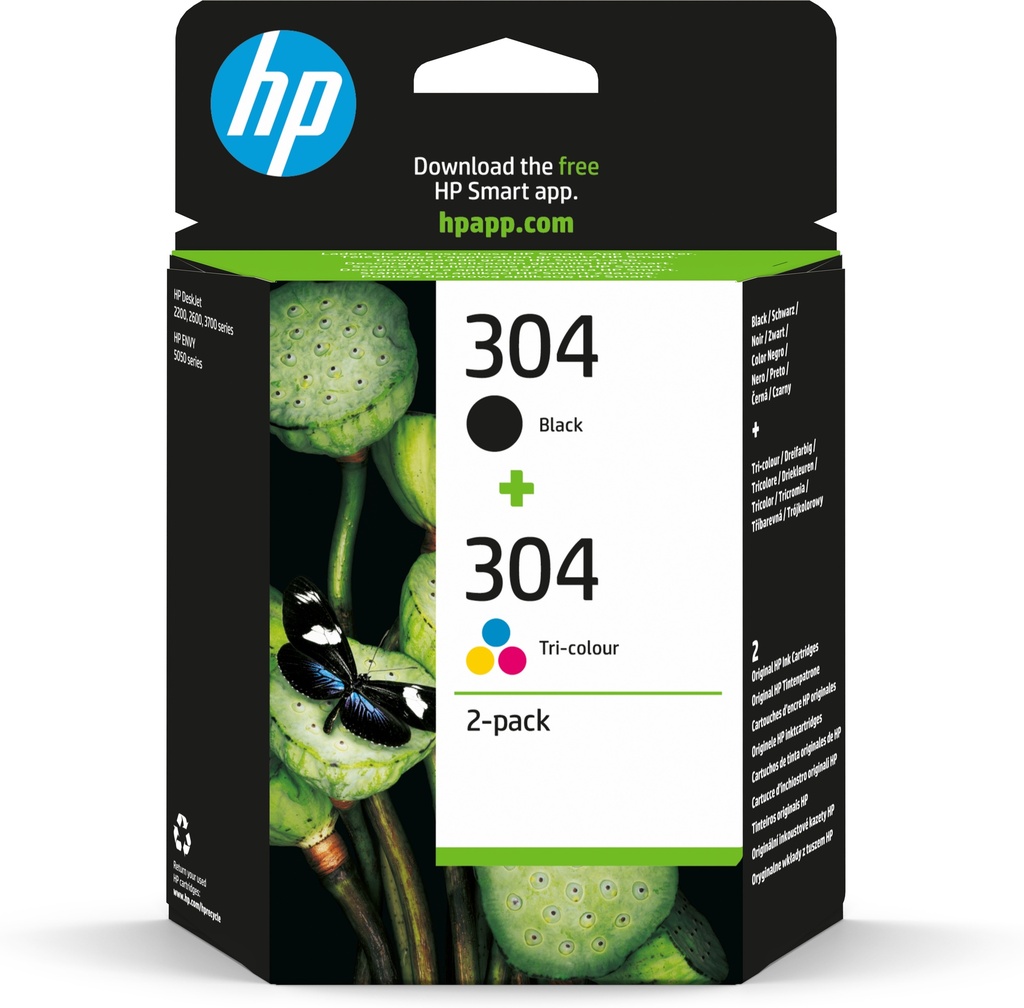 HP 3JB05AE/304 Cartouche à tête d'impression multi pack noire + couleur 100 pg + 120 pg UE2 pour HP DeskJet 2620/3720
