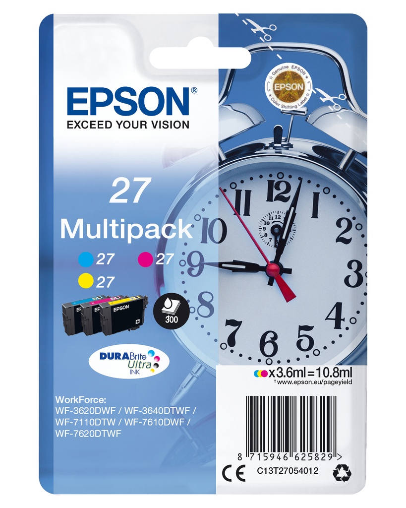 Epson C13T27054012/27 Cartouche d'encre multi pack C,M,Y 3x350pg3x3,6ml UE3 pour Epson WF 3620