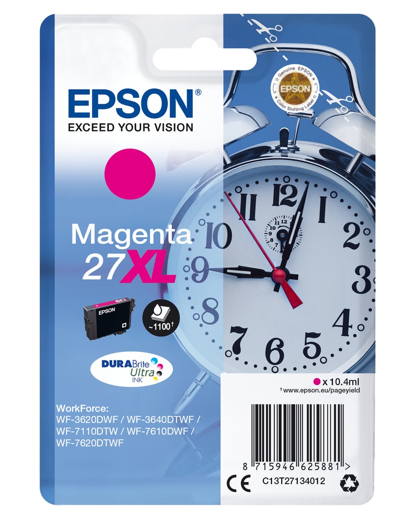 Epson C13T27134012/27XL Cartouche d'encre magenta haute capacité, 1.100 Feuilles 10,4ml pour Epson WF 3620