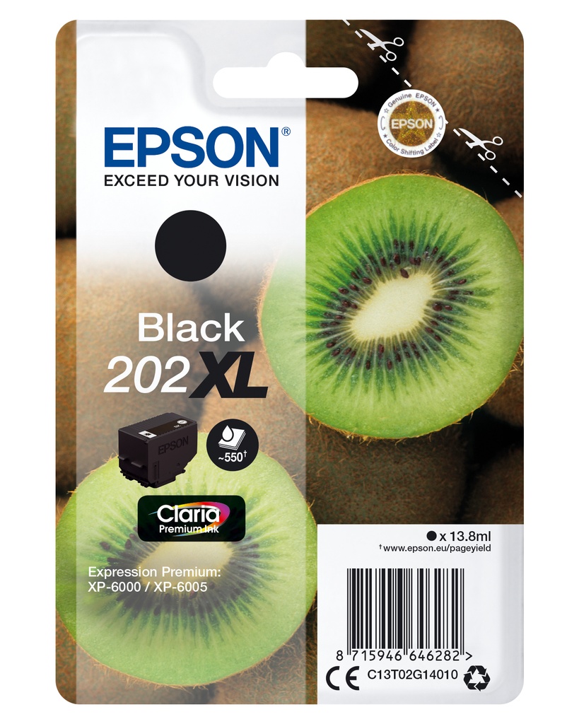Epson C13T02G14010/202XL Cartouche d'encre noire haute capacité, 550 Feuilles 13,8ml pour Epson XP 6000