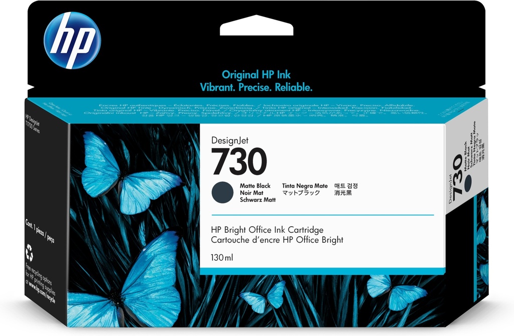 HP P2V65A/730 Cartouche d'encre noire mate 130ml pour HP DesignJet T 1600/1700/940