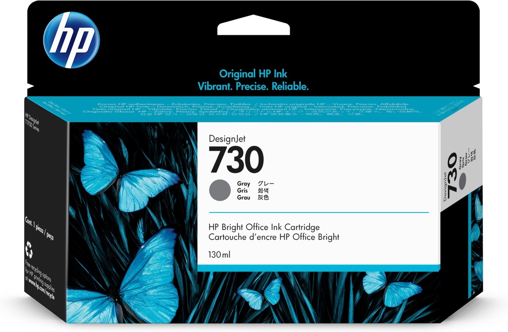 HP P2V66A/730 Cartouche d'encre grise 130ml pour HP DesignJet T 1600/1700/940