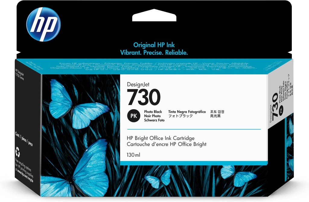HP P2V67A/730 Cartouche d'encre noire photo 130ml pour HP DesignJet T 1600/1700/940