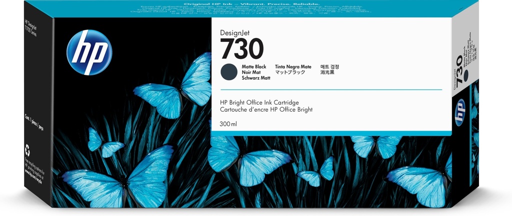 HP P2V71A/730 Cartouche d'encre noire mate 300ml pour HP DesignJet T 1600/1700/940