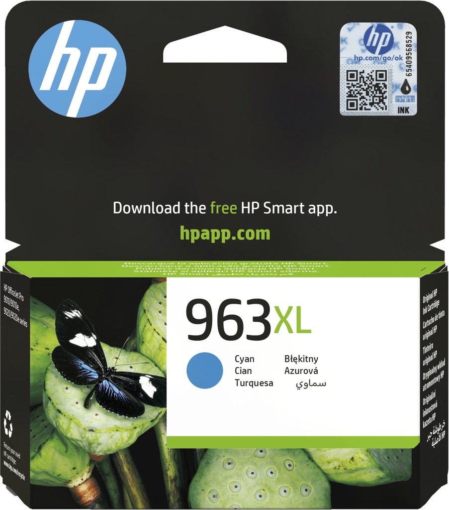 HP 3JA27AE/963XL Cartouche d'encre cyan haute capacité, 1.600 Feuilles 22.77ml pour HP OJ Pro 9010/e/9020/9020 e