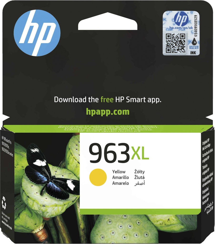 HP 3JA29AE/963XL Cartouche d'encre jaune haute capacité, 1.600 Feuilles 22.92ml pour HP OJ Pro 9010/e/9020/9020 e