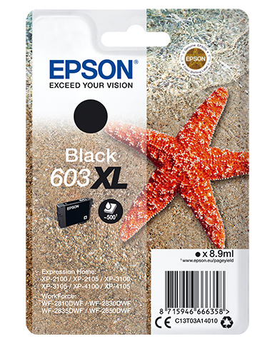 Epson C13T03A14010/603XL Cartouche d'encre noire haute capacité, 500 Pages 8.9ml pour Epson XP 2100