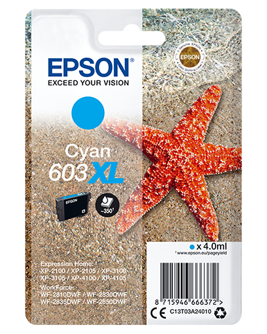 Epson C13T03A24010/603XL Cartouche d'encre cyan haute capacité, 350 Pages 4ml pour Epson XP 2100