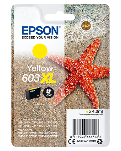 Epson C13T03A44010/603XL Cartouche d'encre jaune haute capacité, 350 Pages 4ml pour Epson XP 2100