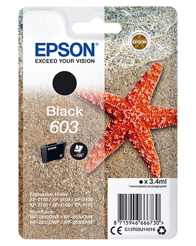 Epson C13T03U14010/603 Cartouche d'encre noire, 150 Pages 3.4ml pour Epson XP 2100