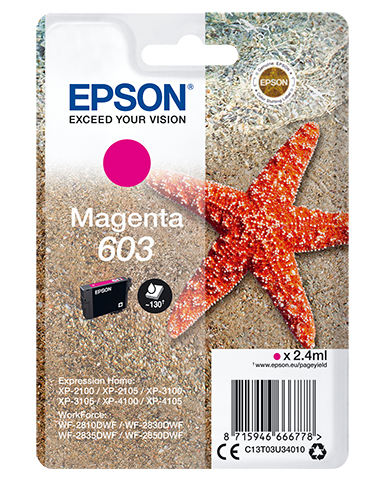 Epson C13T03U34010/603 Cartouche d'encre magenta, 130 Feuilles 2,4ml pour Epson XP 2100