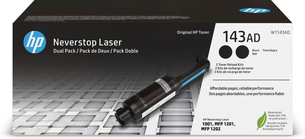 HP W1143AD/143AD Kit toner twin pack, 2x2.500 Pages ISO/IEC 19752 UE2 pour HP Neverstop 1001