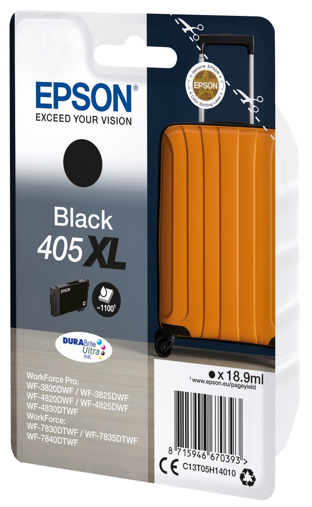 Epson C13T05H14010/405XL Cartouche d'encre noire haute capacité, 1.100 Feuilles 18.9ml pour Epson WF-3820/7830