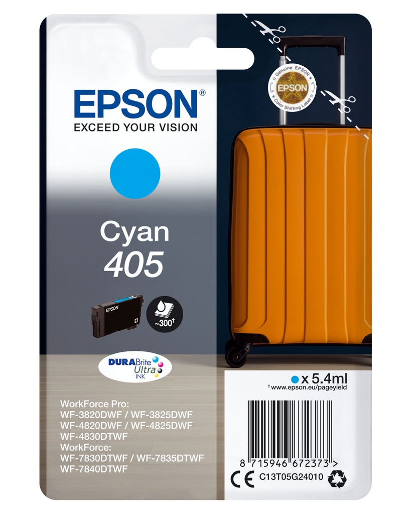 Epson C13T05G24010/405 Cartouche d'encre cyan, 300 Feuilles 5.4ml pour Epson WF-3820/7830