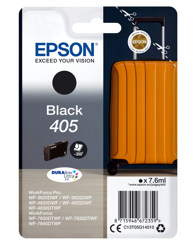 Epson C13T05G14010/405 Cartouche d'encre noire, 350 Feuilles 7.6ml pour Epson WF-3820/7830