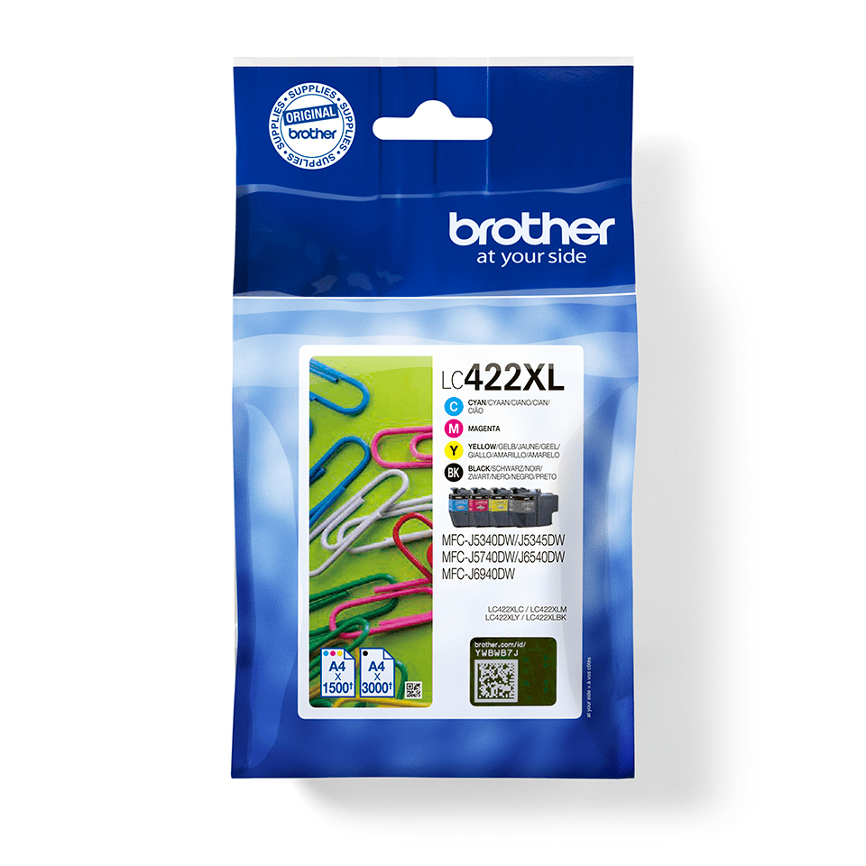 Brother LC-422XLVAL Cartouche d'encre multi pack haute capacité Bk,C,M,Y 3000pg + 3x1500pg UE4 pour Brother MFC-J 5340