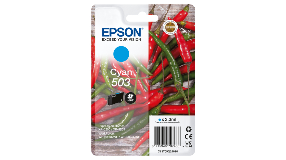 Epson C13T09Q24010/503 Cartouche d'encre cyan, 165 Feuilles 3,3ml pour Epson XP-5200