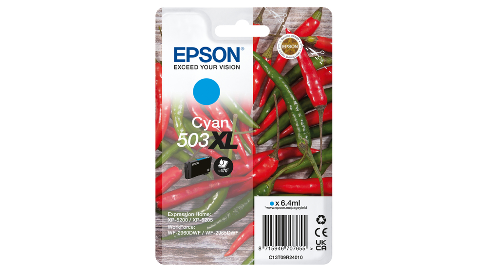 Epson C13T09R24010/503XL Cartouche d'encre cyan haute capacité, 470 Feuilles 6,4ml pour Epson XP-5200