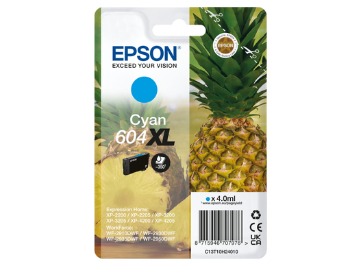 Epson C13T10H24010/604XL Cartouche d'encre cyan haute capacité, 350 Feuilles 4ml pour Epson XP-2200