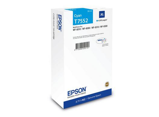 Epson C13T75524N/T7552 Cartouche d'encre cyan, 4.000 Pages 39ml pour Epson WF 6530/8090/8510
