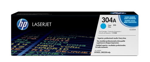 [45097] HP CC531A/304A Cartouche toner cyan, 2.800 Pages ISO/IEC 19798 pour HP CLJ CP 2025