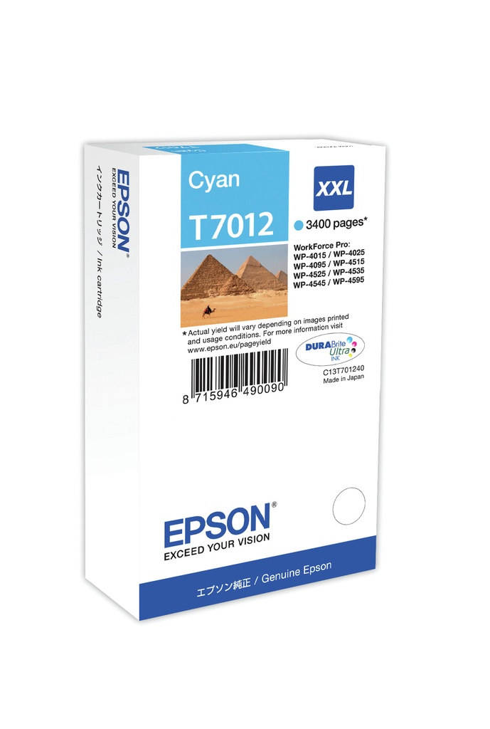 Epson C13T70124010 - Cartouche d'encre cyan très haute capacité, 3 400 pages