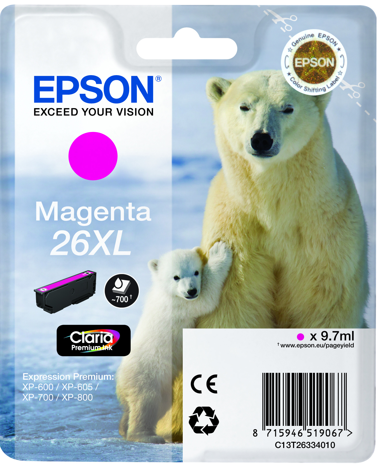 Epson C13T26334010 - Cartouche d'encre magenta haute capacité, 700 pages