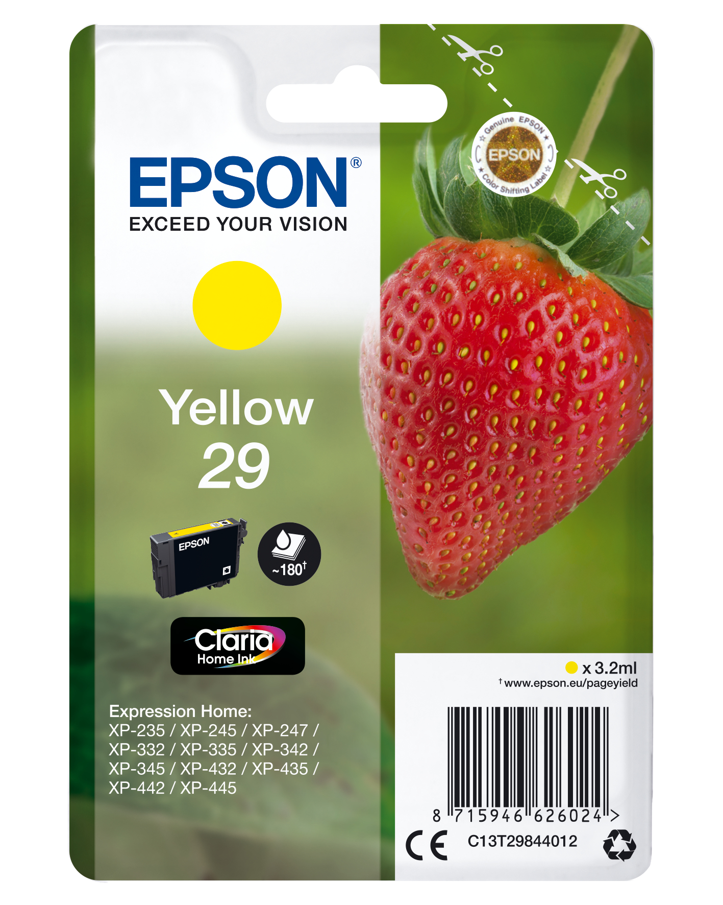 Epson C13T29844012 - Cartouche d'encre jaune, 180 pages