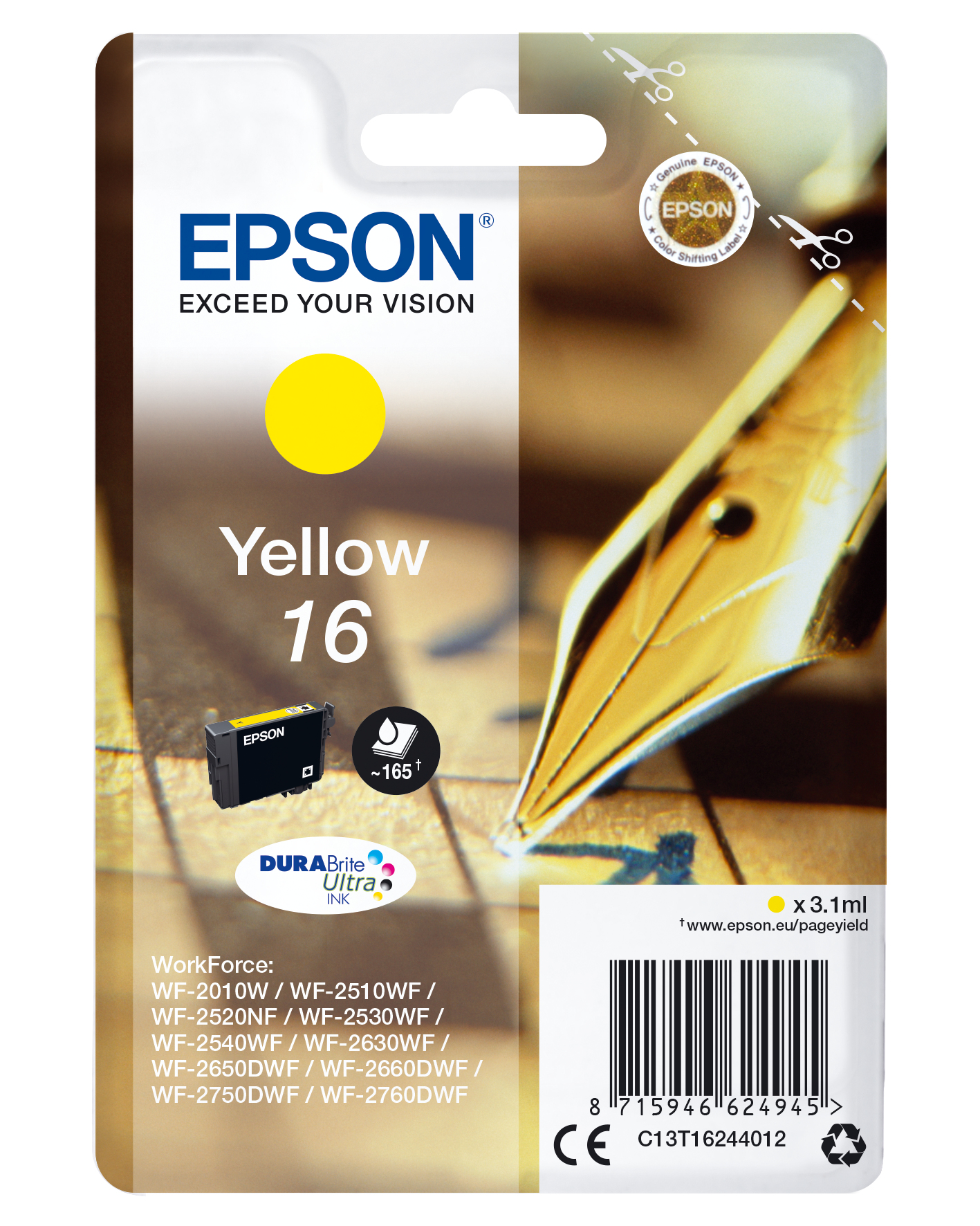 Epson C13T16244012 - Cartouche d'encre jaune, 165 pages