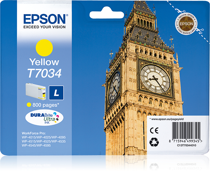 Epson C13T70344010/T7034 - Cartouche d'encre jaune, 800 pages