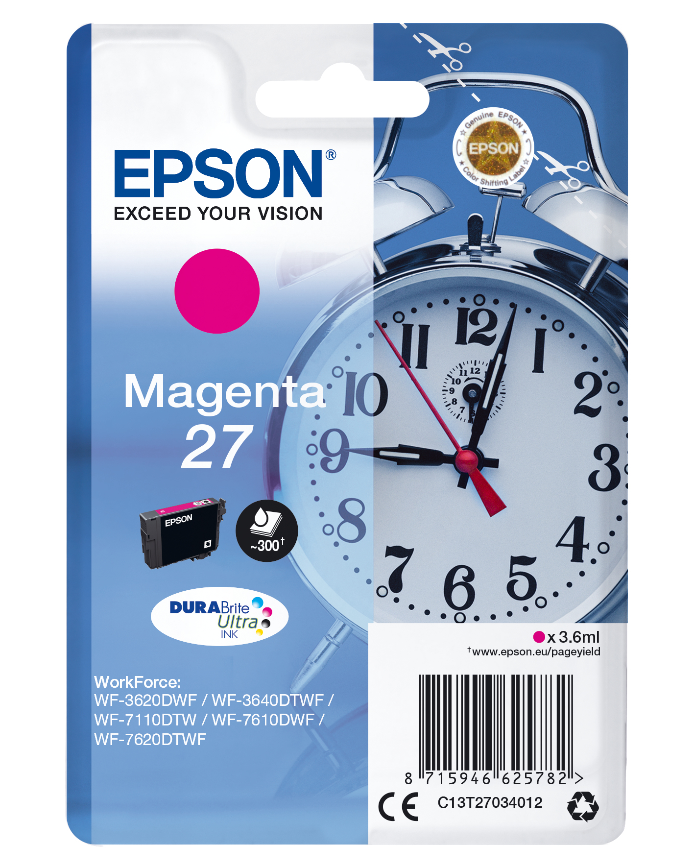 Epson C13T27034012/27 - Cartouche d'encre magenta, 300 pages