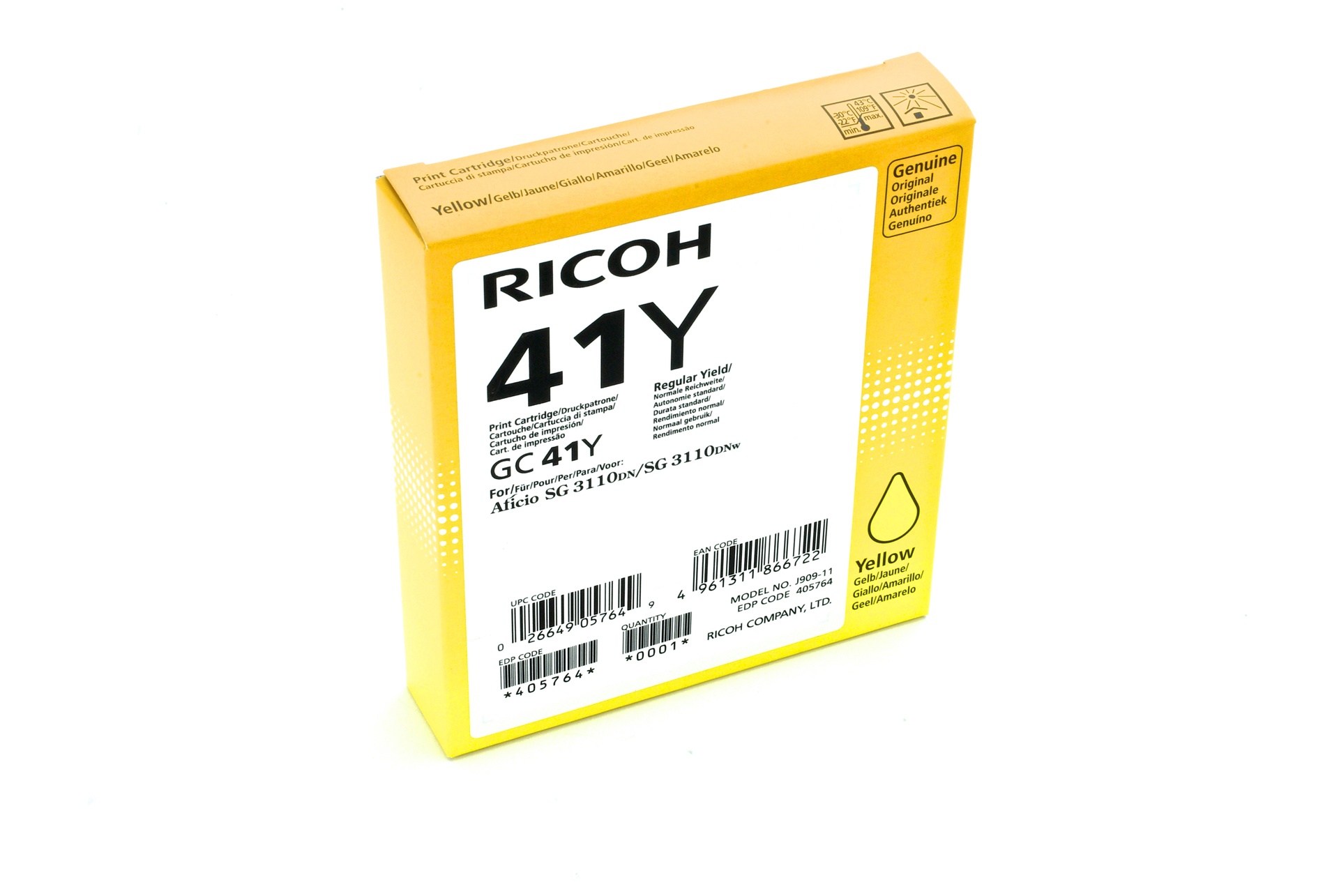 Ricoh 405764 - Cartouche d'encre jaune, 2 200 pages