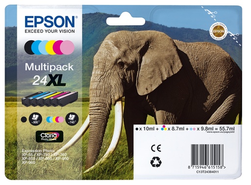 [56150] Epson Elephant Multipack 6-colours 24XL Claria Photo HD Ink