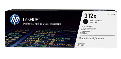 [57482] HP CF380XD/312XD Cartouche toner noir twin pack, 2x4.400 Feuilles ISO/IEC 19798 UE2 pour HP CLJ Pro M 476