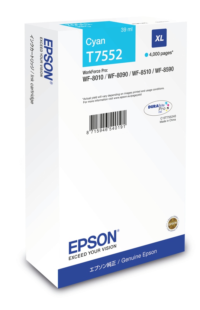 Epson C13T755240 - Cartouche d'encre cyan, 4 000 pages