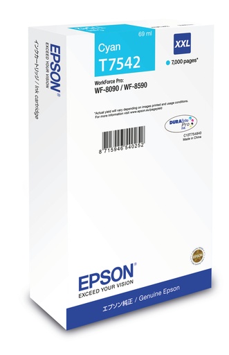 [58896] Epson C13T754240/T7542 Cartouche d'encre cyan, 7.000 Feuilles ISO/IEC 24711 69ml pour Epson WF 8090