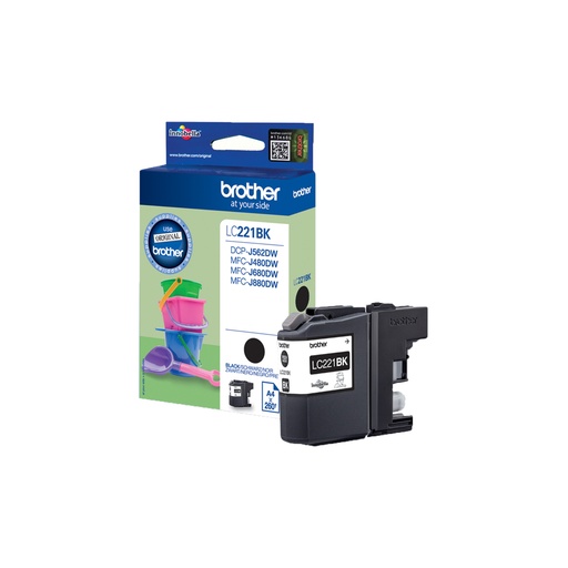 [60892] Brother LC-221BK Cartouche d'encre noire, 260 Feuilles ISO/IEC 24711 7.1ml pour Brother DCP-J 562