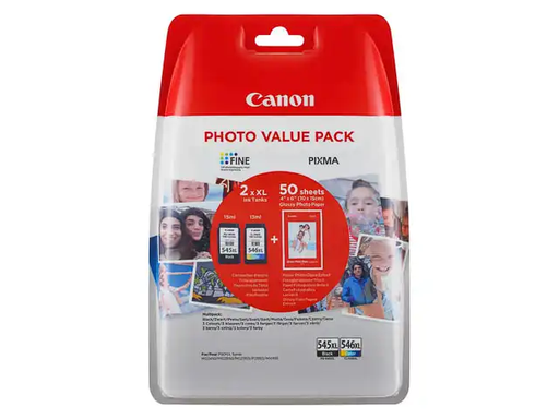 [61044] Canon PG-545XL/CL-546XL High Yield Ink Cartridge + Photo Paper Value Pack