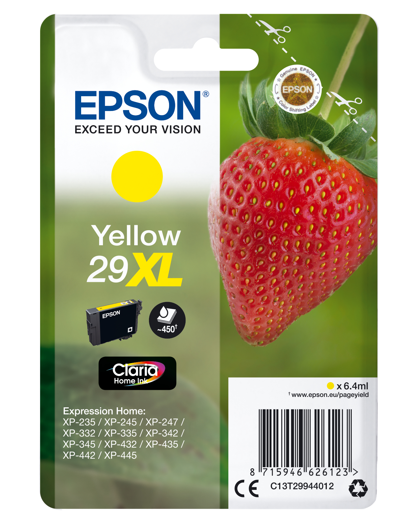 Epson C13T29944012 - Cartouche d'encre jaune haute capacité, 450 pages
