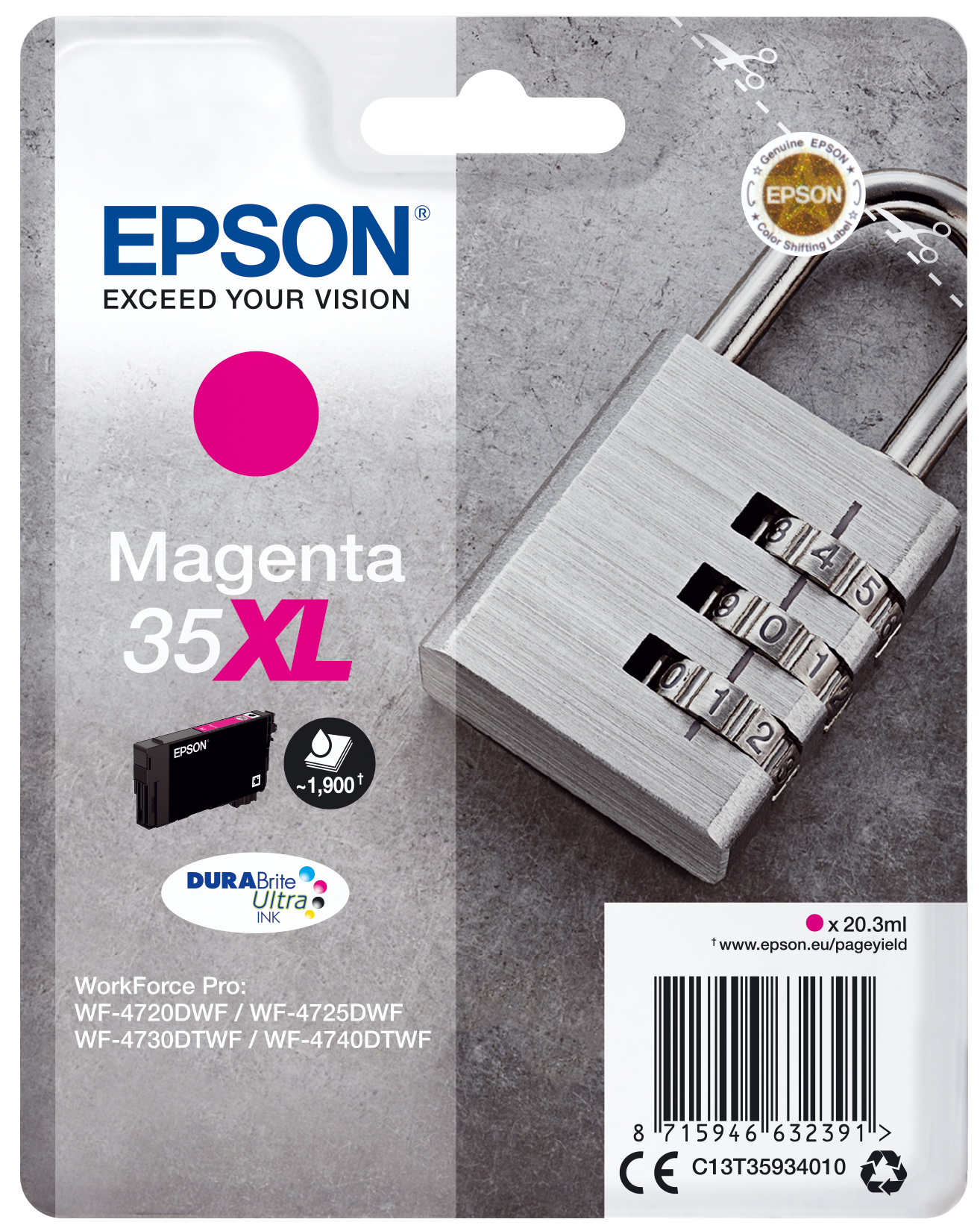 Epson C13T35934010 - Cartouche d'encre magenta haute capacité, 1 900 pages